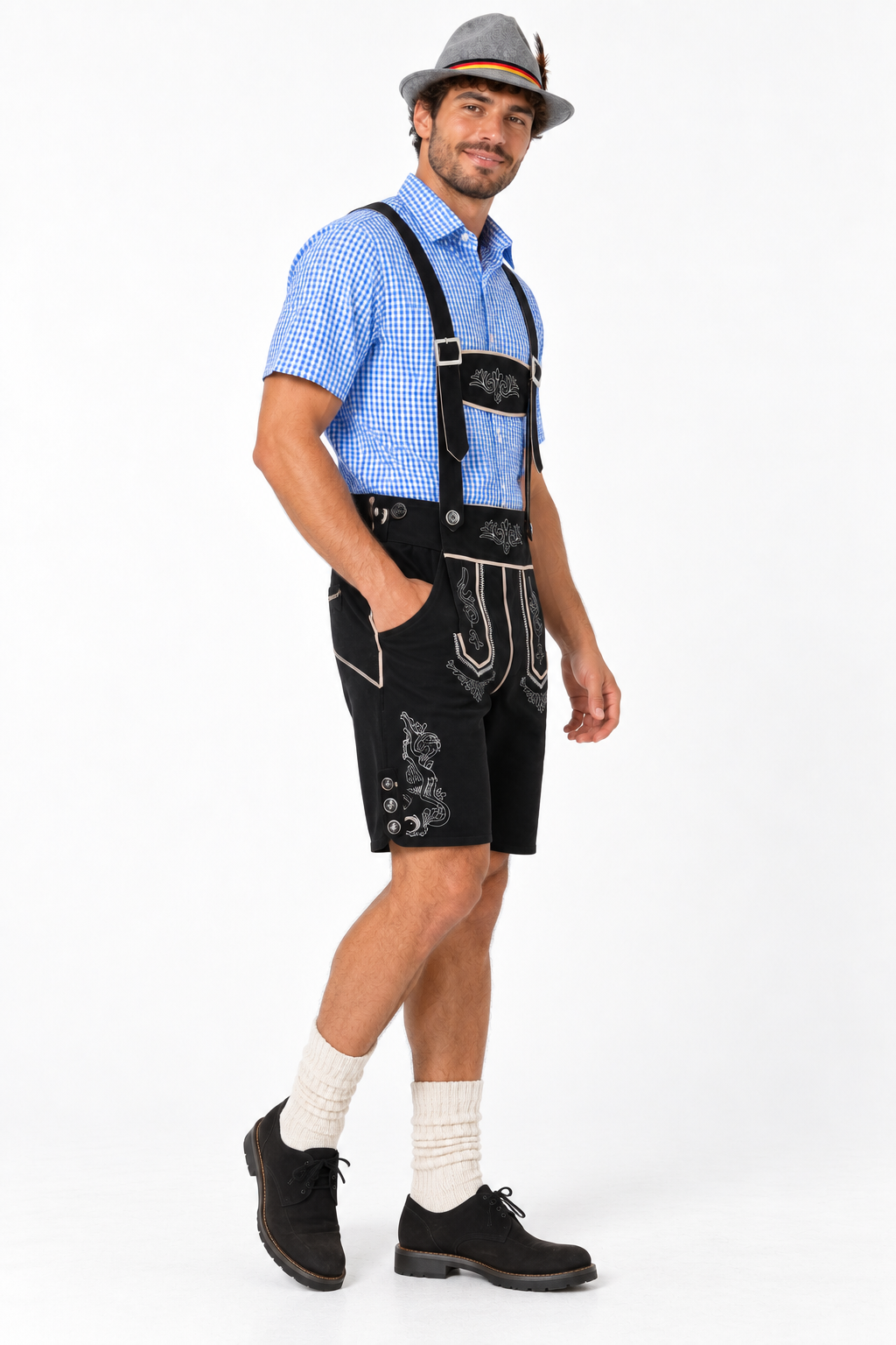 Herren Trachten-Set  Lederhose, Hemd & Hut
