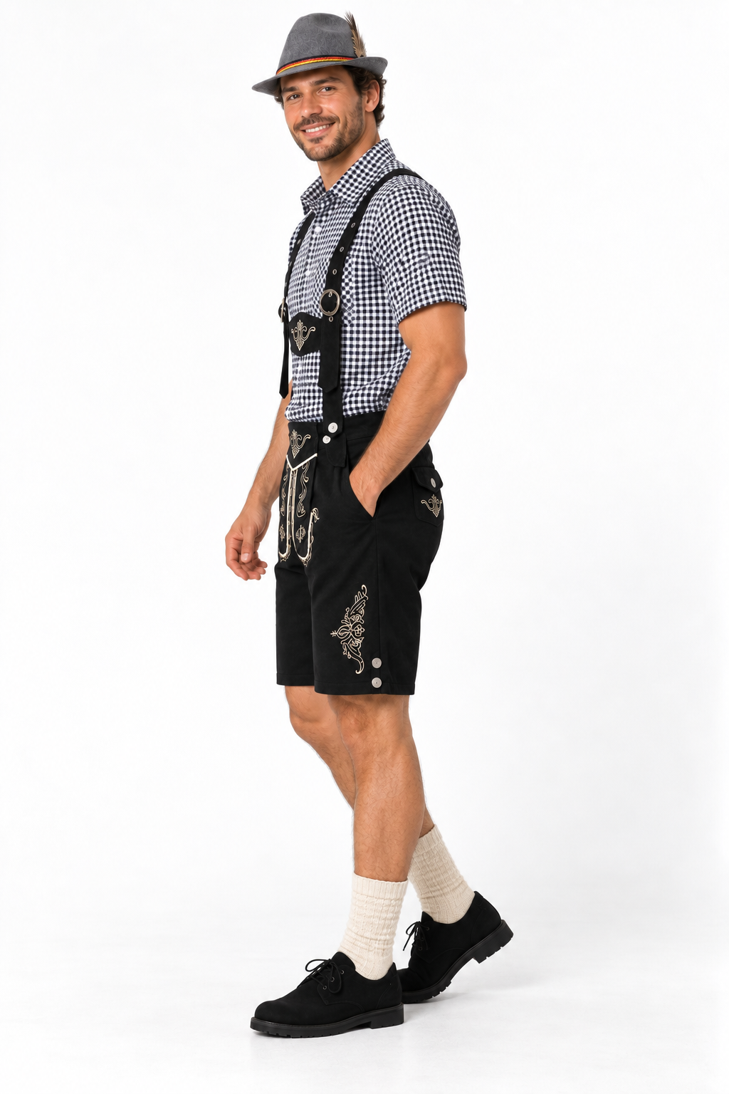 Herren Trachten-Set  Lederhose, Hemd & Hut
