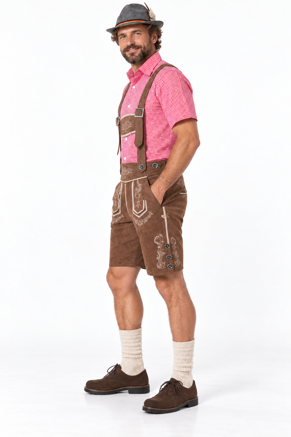 Herren Trachten-Set  Lederhose, Hemd & Hut